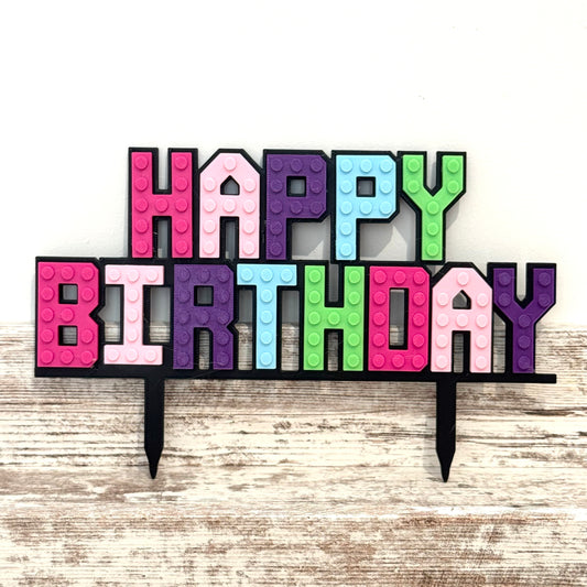 Brick Style 'Happy Birthday' Cake Topper