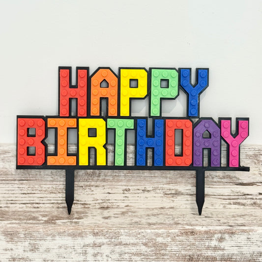 Brick Style 'Happy Birthday' Cake Topper